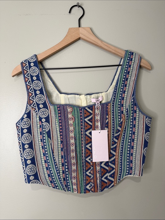 Fate By Lfd Tops - NWT Love Fate Destiny Striped Embroidered Crop Tank in Blue, Green & Rust